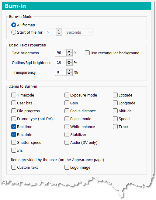 Burn-in main options