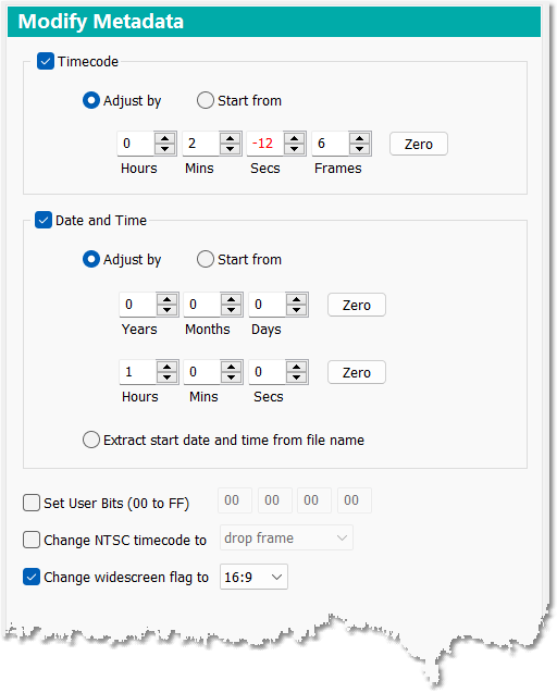 Modify Metadata options Modify Metadata options