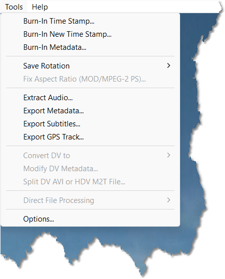Tools menu Tools menu