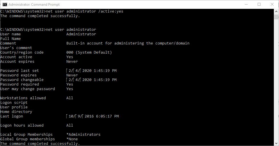 Enabling Admin account
